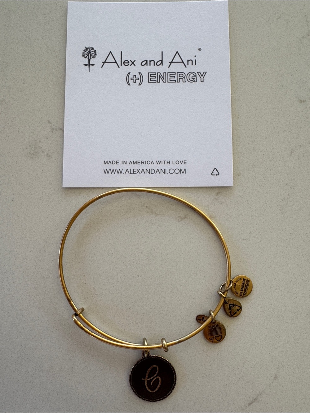 Alex and Ani Gold Initial C Expandable Bangle Bracelet